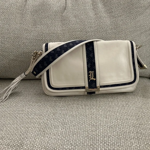 L.A.M.B white leather and navy handbag - Picture 1 of 7
